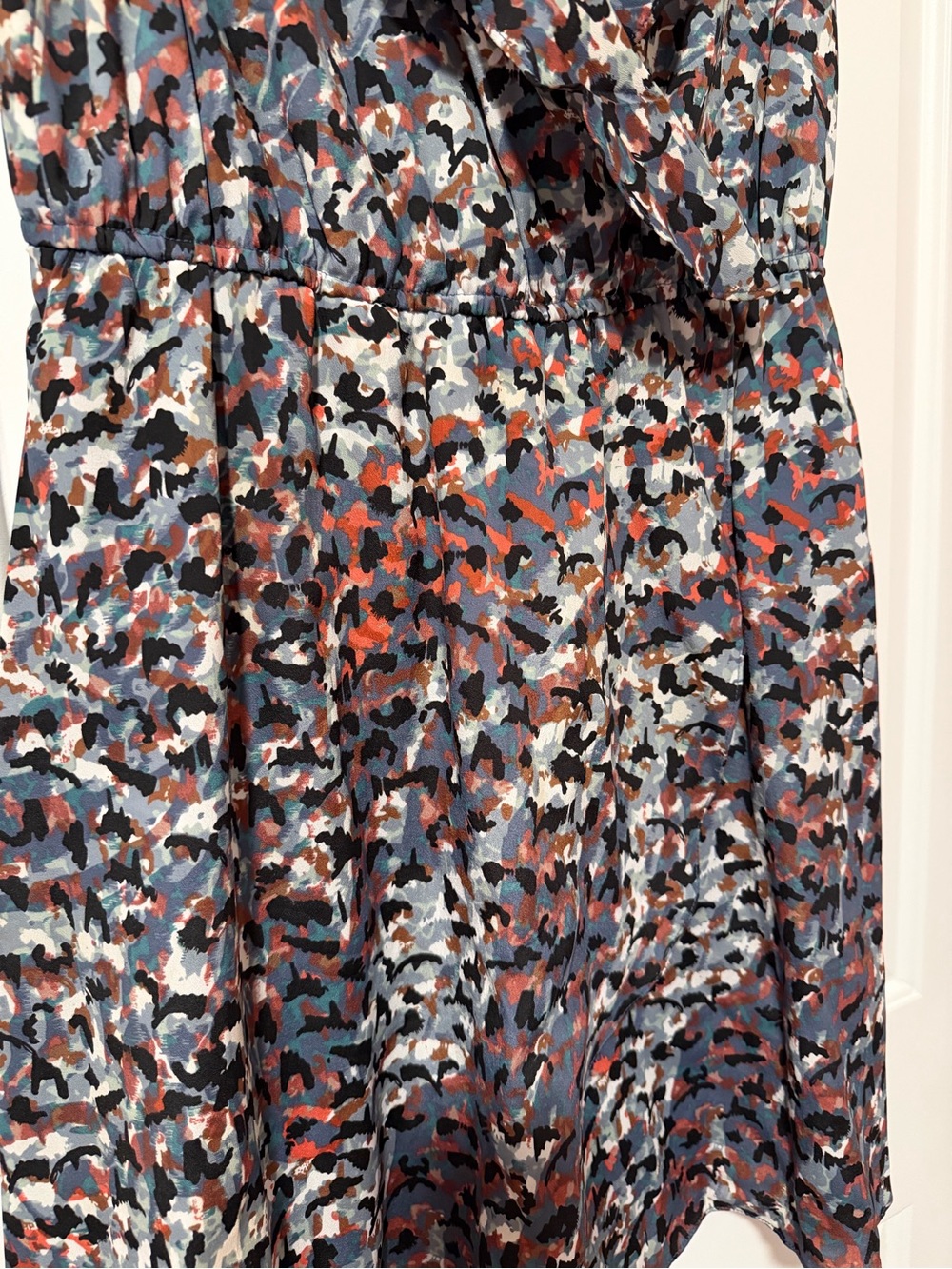 BCBGeneration Blue Multi-Print Ruffle Wrap Dress - Picture 2 of 5